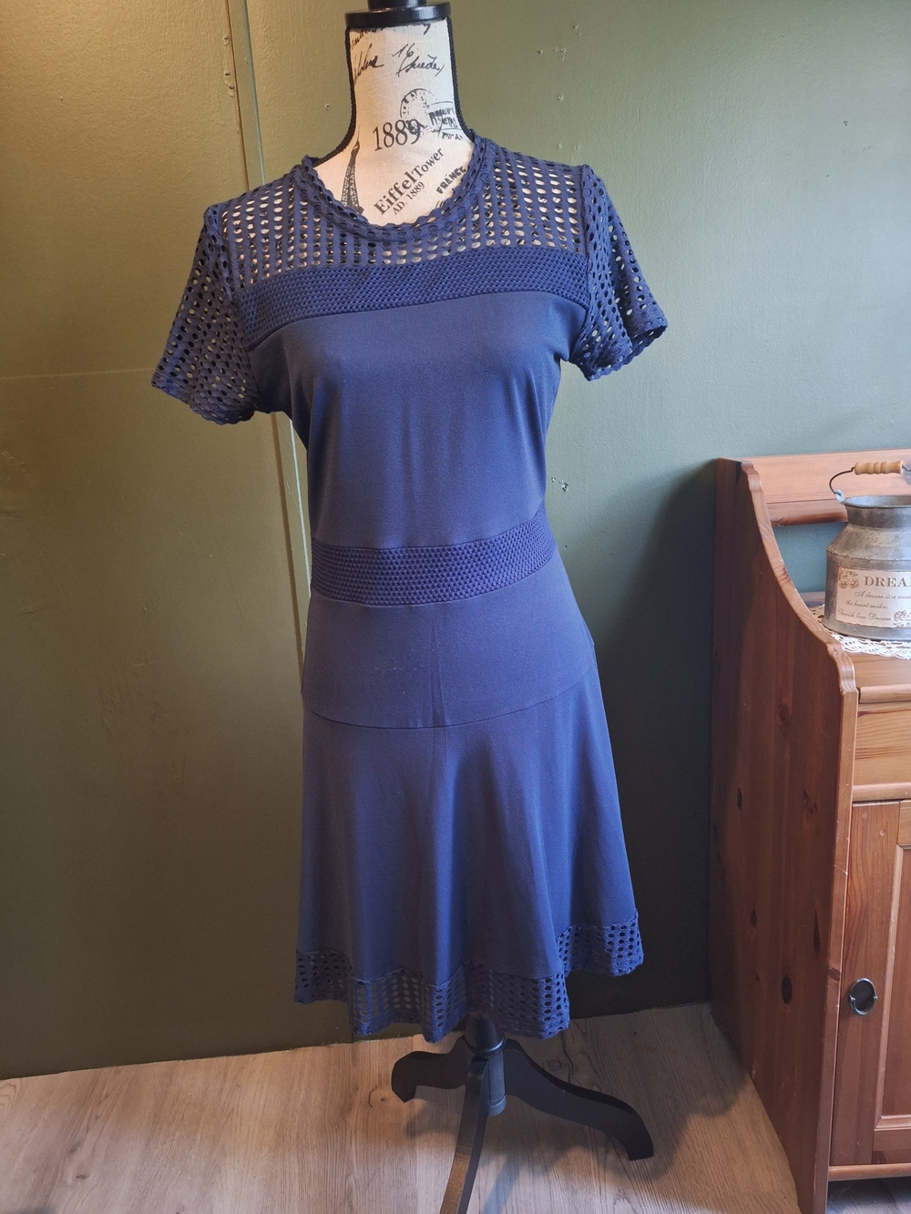 MICHAEL Michael Kors Navy Crochet-Trim Midi Dress